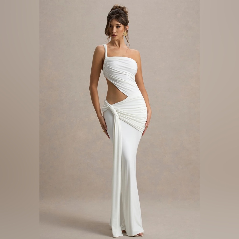 *NWT** Club L London - GIOVANNA White Asymmetric Maxi Dress With Wrap Skirt